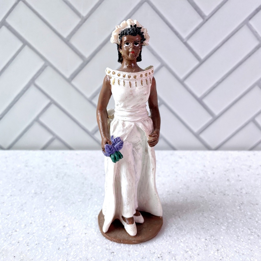 Vintage African American Black Bride Figurine Resin Wedding Cake Topper 5.5 Inch